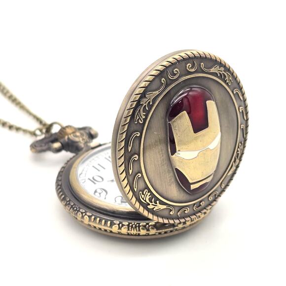 Red Gold Helmet Pocket Watch – Personalized Enamel Armor Design Vintage Gift - Picture 2 of 10